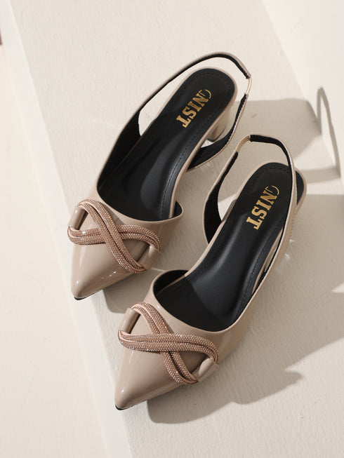 GNIST Embellished Pointed Nude Block Heel